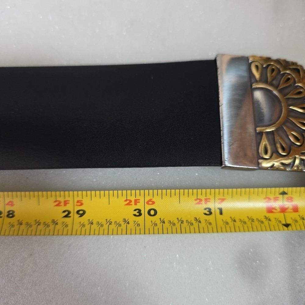 Chico's Black Genuine Leather Belt S/M Boho Mixed Metal Ornate Buckle 30" 2485 - Picture 12 of 12